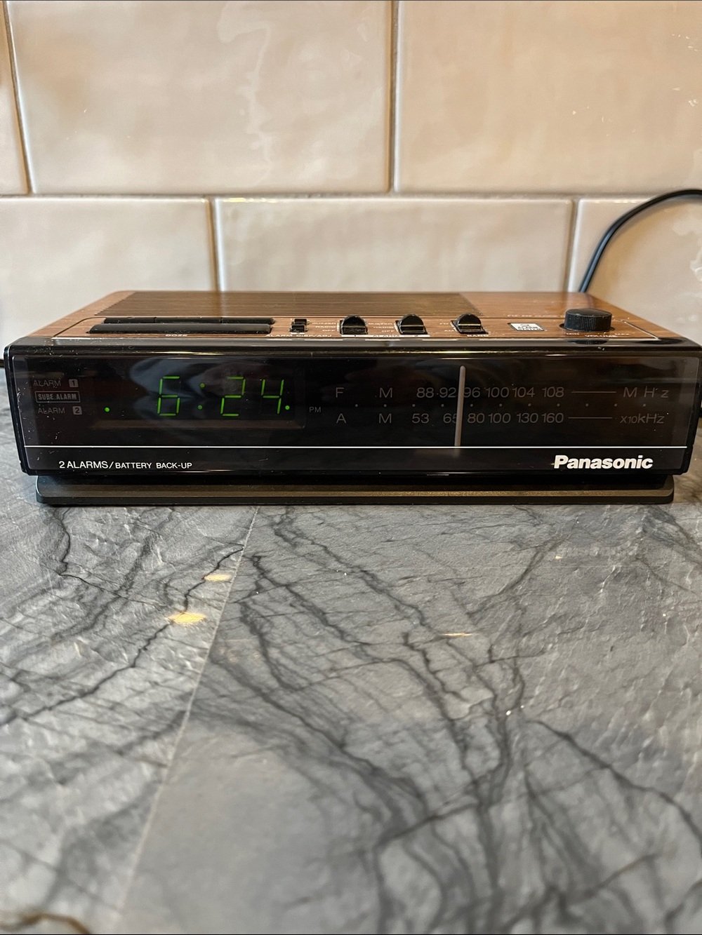 Panasonic Vintage Alarm Clock/Radio with Green LED Display Model 6090